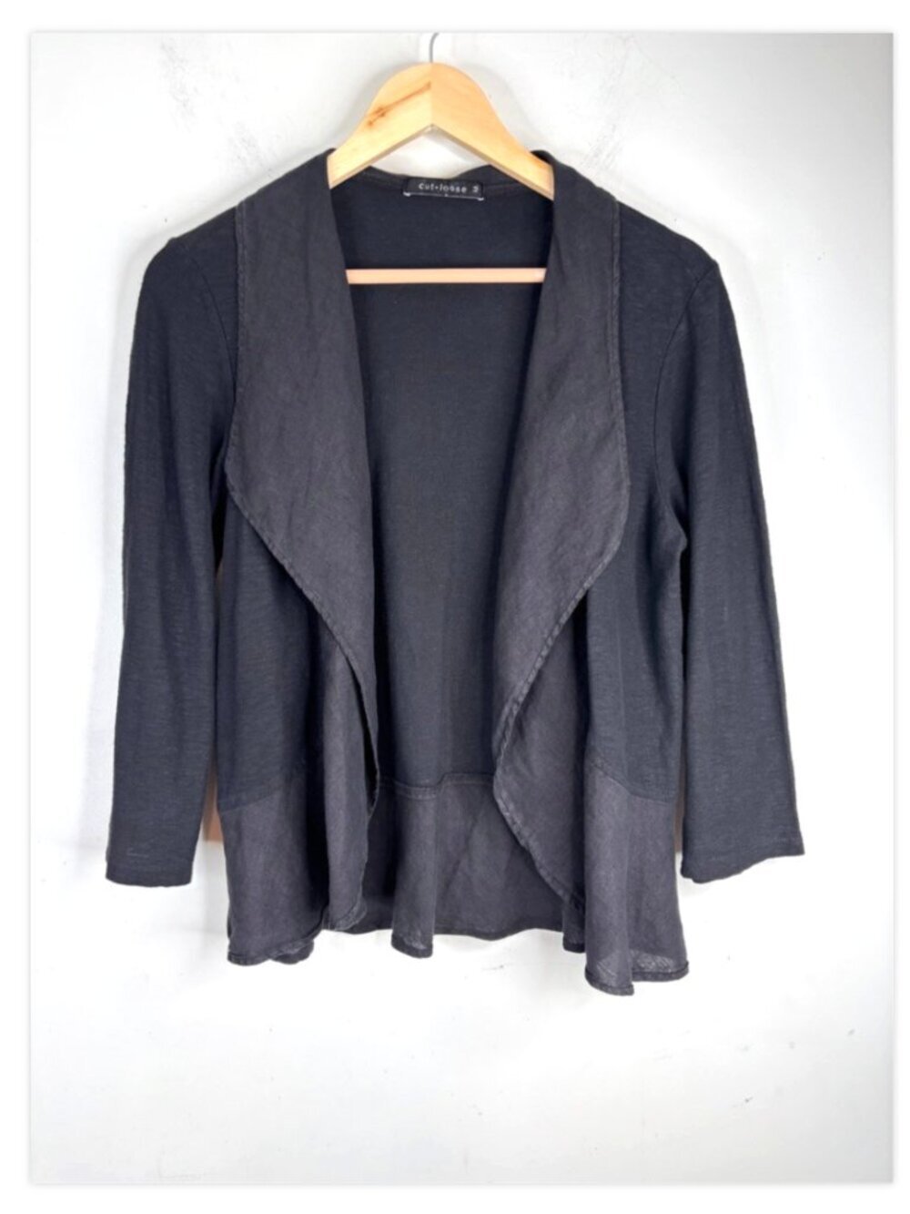 Cut Loose Linen Cardigan Blazer M Black Lagenlook Made in USA Boho Minimalist